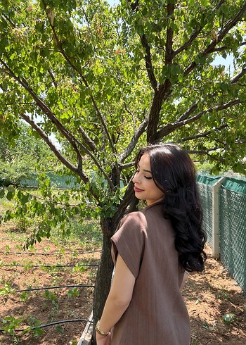 Bej Midi Kadın Takım V Yaka Kısa Kollu - Görsel 3