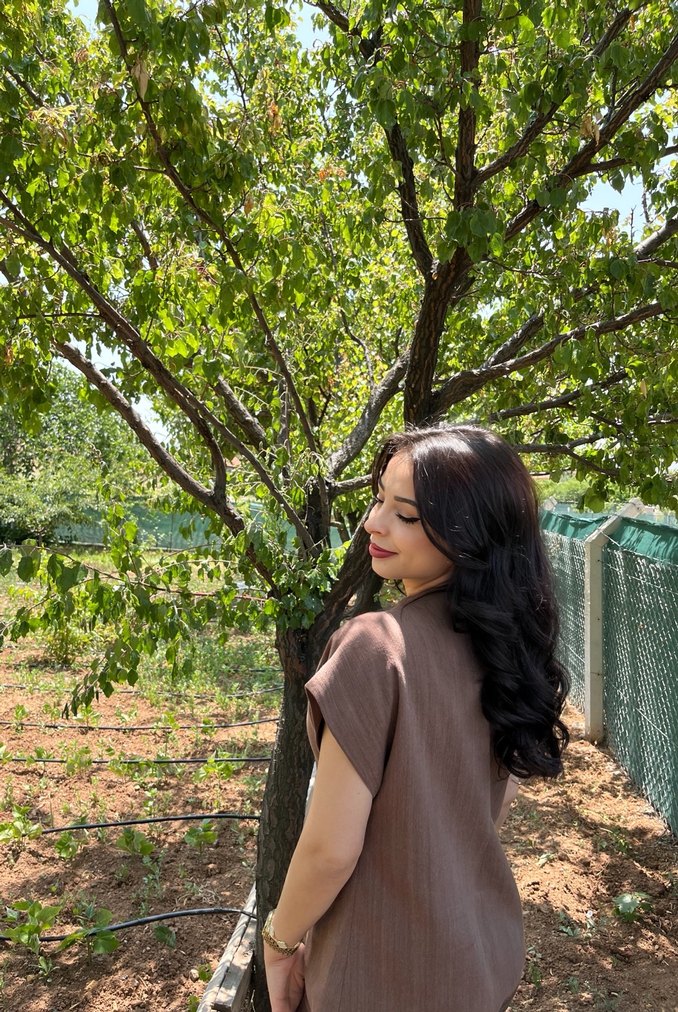 Bej Midi Kadın Takım V Yaka Kısa Kollu - Görsel 3