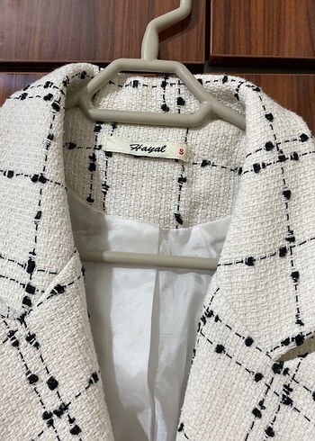 Düğmeli Ekoseli Uzun Kadın Blazer Ceket - Görsel 3