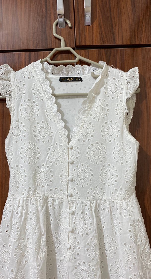 Dantel Detaylı Beyaz Bohem Uzun Elbise - Görsel 2