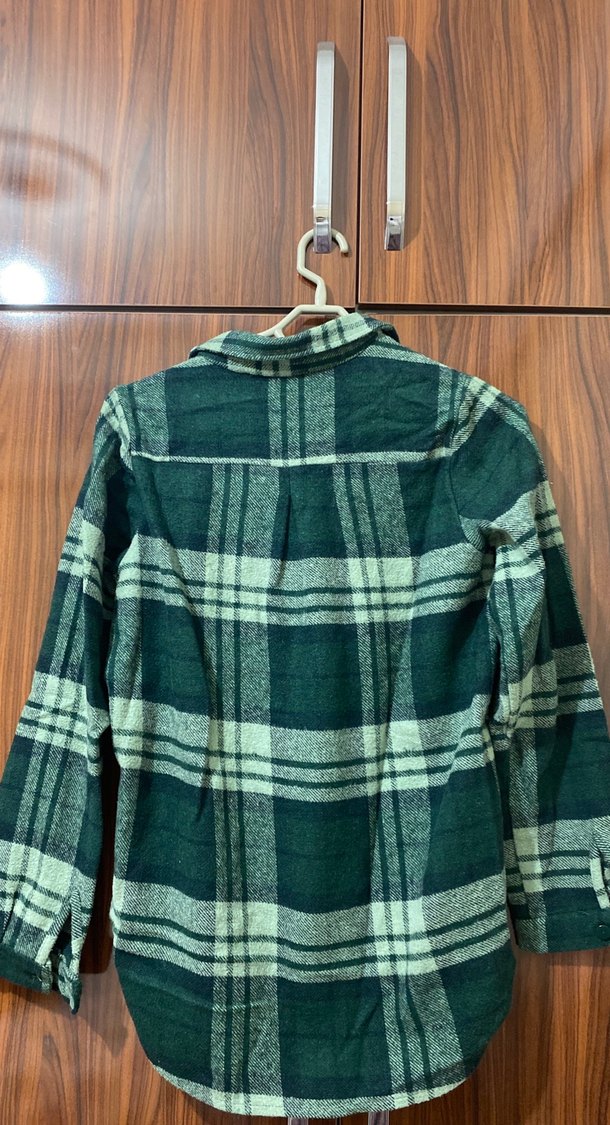 Düğmeli Yeşil Ekose Kadın Gömlek - Görsel 2