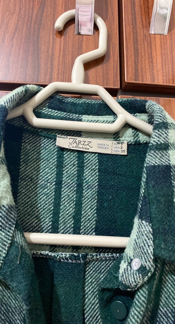 Düğmeli Yeşil Ekose Kadın Gömlek - Görsel 3