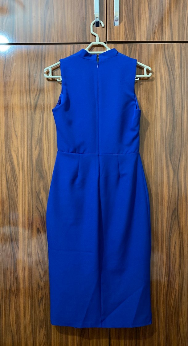 Mavi V Yaka Midi İş Elbisesi - Görsel 4