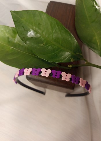 Kelebek düğmeli Mor  Desenli Çocuk Plastik Taç - Görsel 2