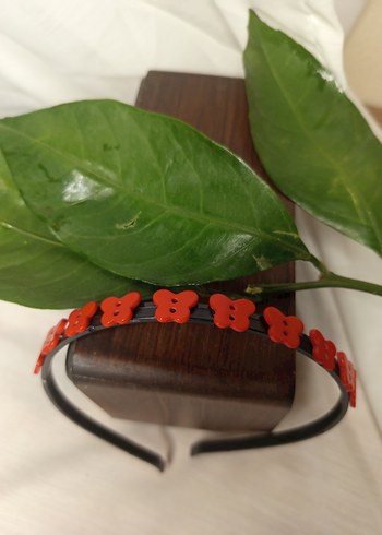 Kırmızı Nakışlı plastik Çocuk Saç Bandı - Görsel 2