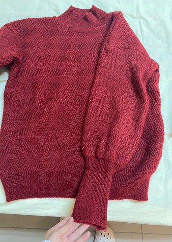 Bordo Boğazlı Örgü Kadın Kazak - Görsel 2