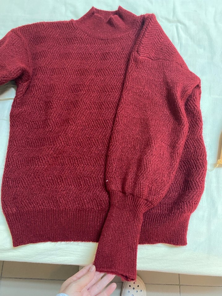 Bordo Boğazlı Örgü Kadın Kazak - Görsel 2