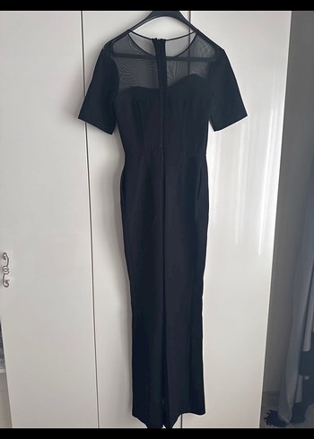 Adil Işık xs Kadın Siyah Uzun Tulum, Tek Renk, Kayık Yaka - Görsel 3