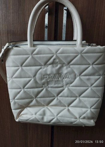 Bej Kadın Fermuarlı Suni Kumaş Çanta - Görsel 2