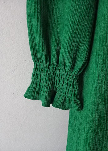 Yeşil Bol Kesim Uzun Keten Elbise - Görsel 2