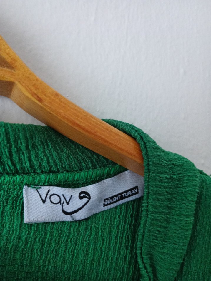 Yeşil Bol Kesim Uzun Keten Elbise - Görsel 4