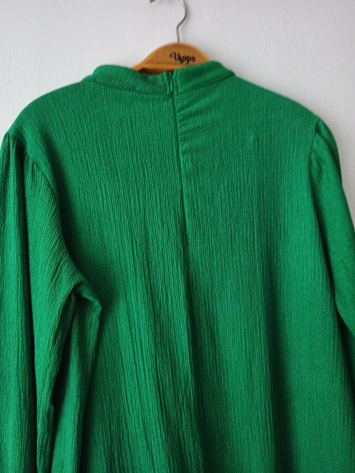 Yeşil Bol Kesim Uzun Keten Elbise - Görsel 5