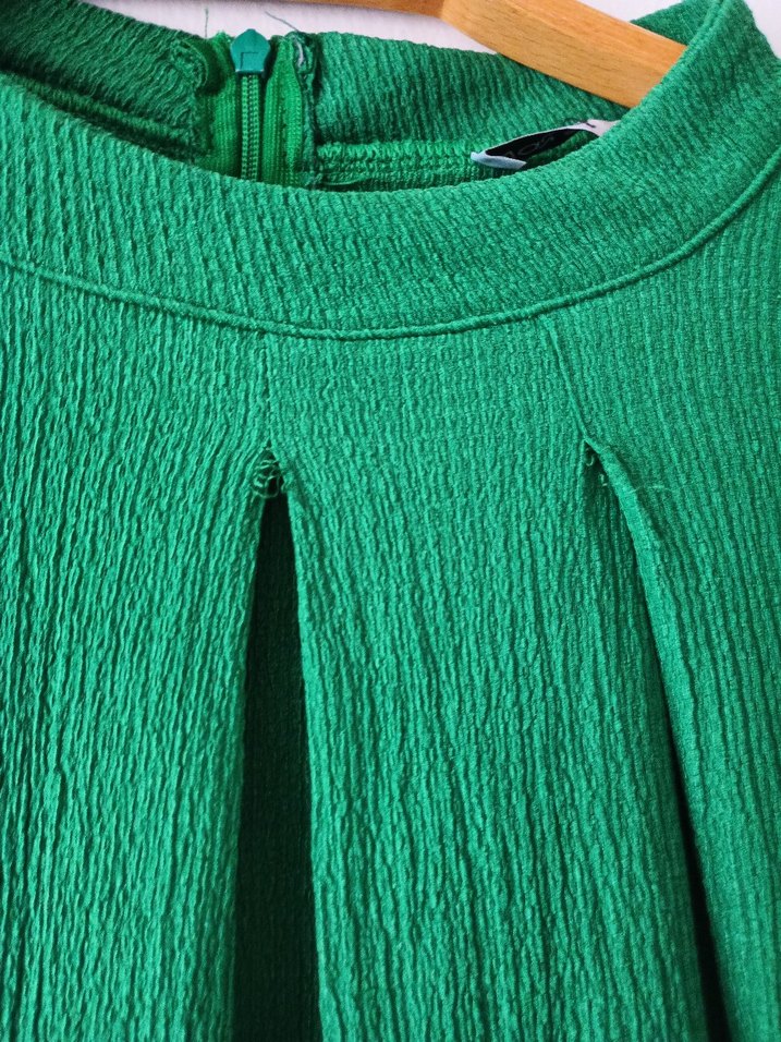 Yeşil Bol Kesim Uzun Keten Elbise - Görsel 3