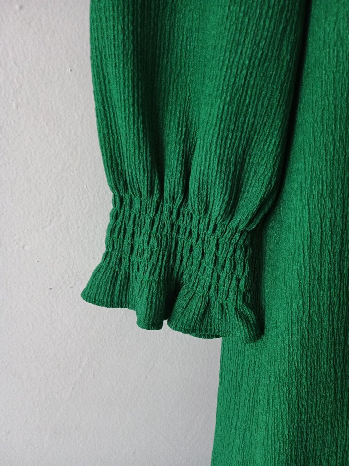 Yeşil Bol Kesim Uzun Keten Elbise - Görsel 2