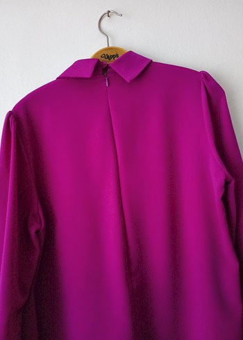 Mor Renkli Uzun Kollu Fırfırlı Kadın Gömlek - Görsel 4