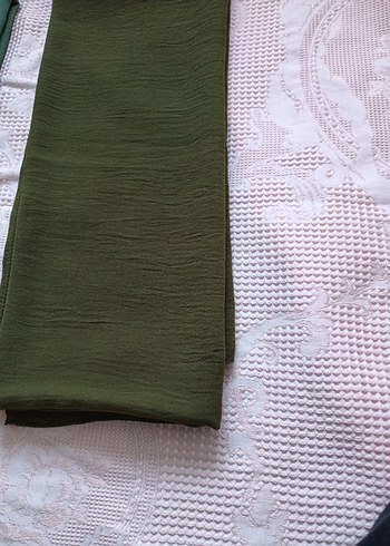 Kadın Keten Pilili Haki Şal - Görsel 2