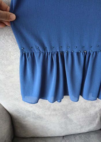 Uzun Kollu Mavi Kadın Elbise - Görsel 2