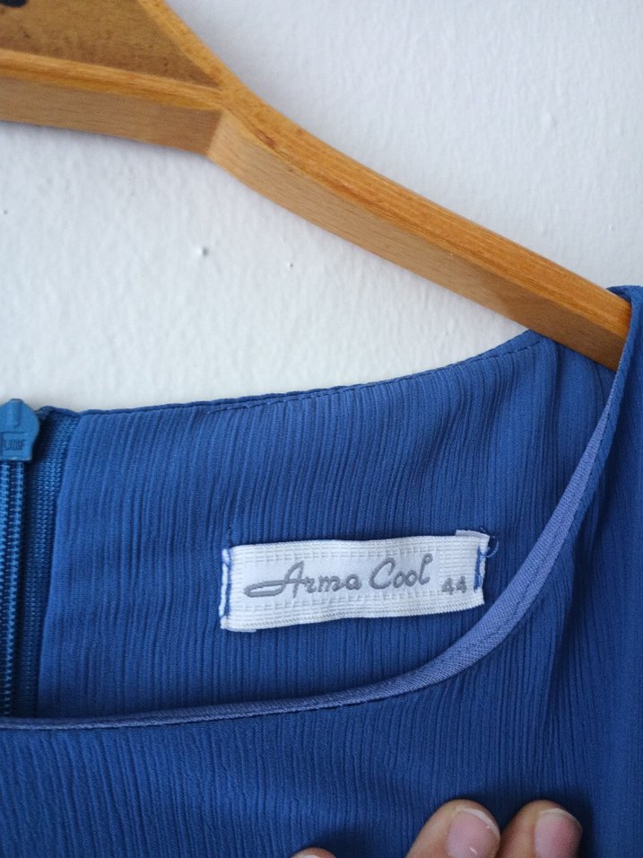 Uzun Kollu Mavi Kadın Elbise - Görsel 4