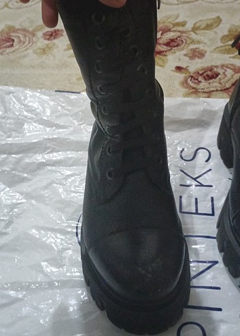 Siyah Deri Gotik Platform Topuklu Kadın Bot - Görsel 3