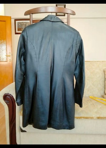 Kadın Gri Deri Uzun Ceket - Görsel 2