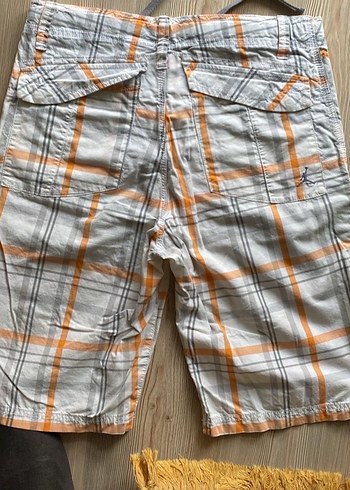 Ekose Desenli Kemerli Bej Erkek Şort - Görsel 3