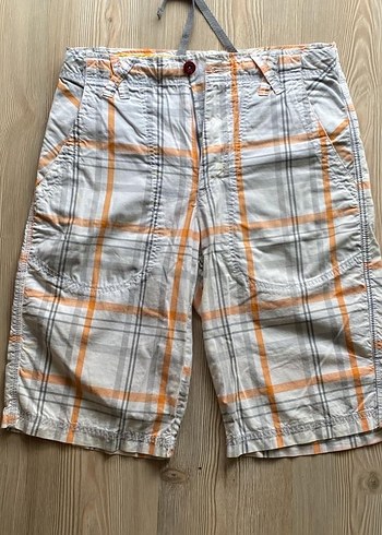 Ekose Desenli Kemerli Bej Erkek Şort - Görsel 2