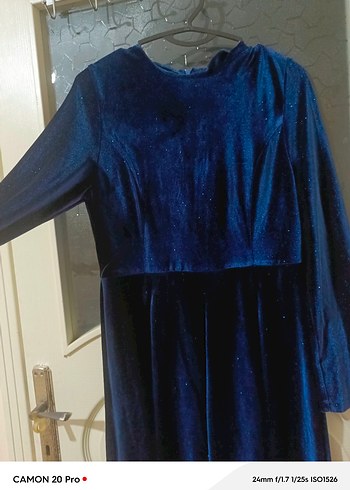 Uzun Kollu Lacivert Kadın Elbise - Görsel 2