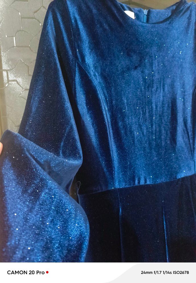 Uzun Kollu Lacivert Kadın Elbise - Görsel 5