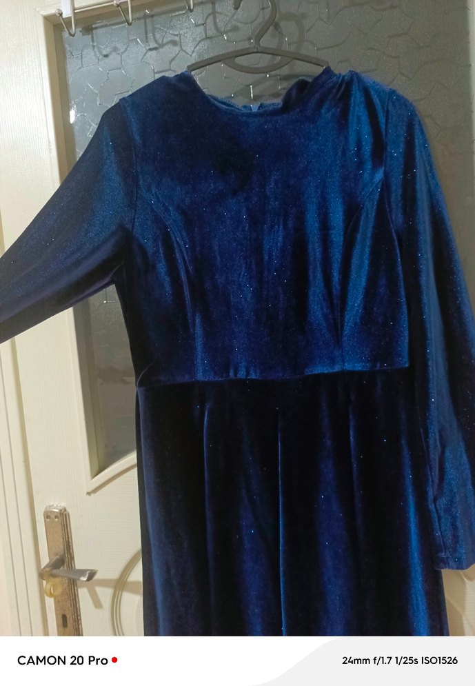 Uzun Kollu Lacivert Kadın Elbise - Görsel 2