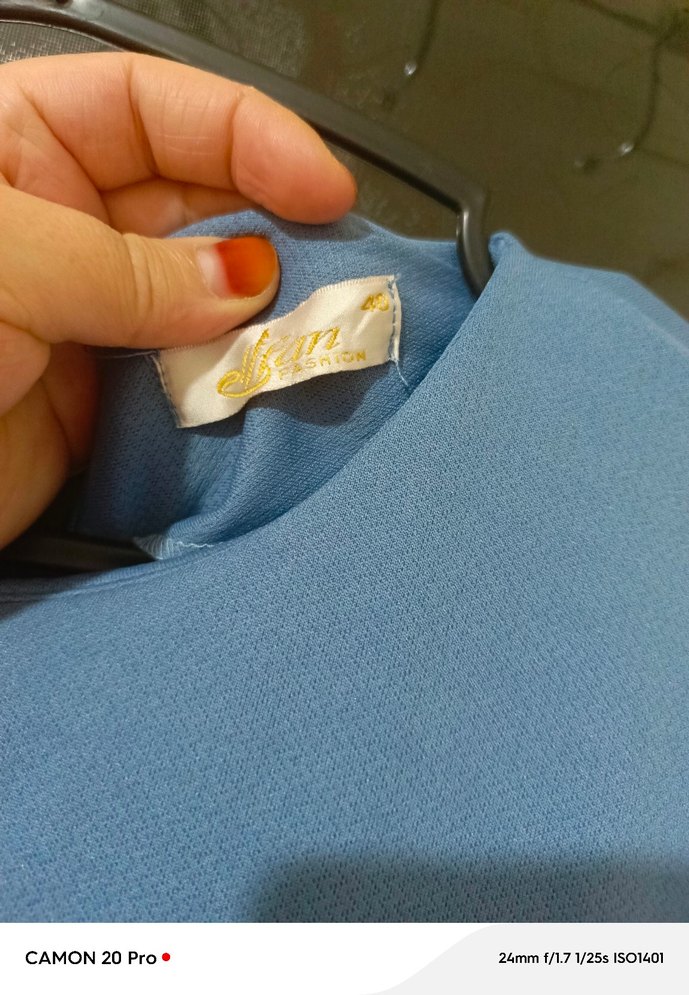 Düğmeli Mavi Uzun Kollu Uzun Elbise - Görsel 4