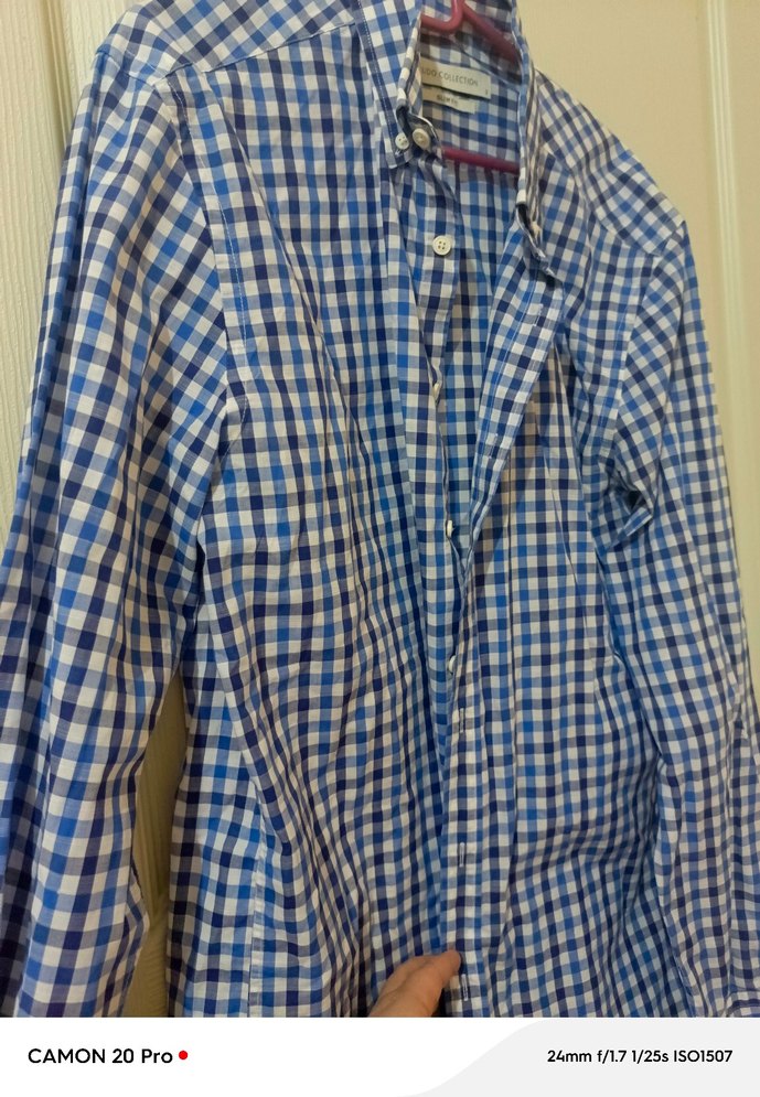 Mavi Kareli Erkek Pamuk Gömlek - Görsel 3