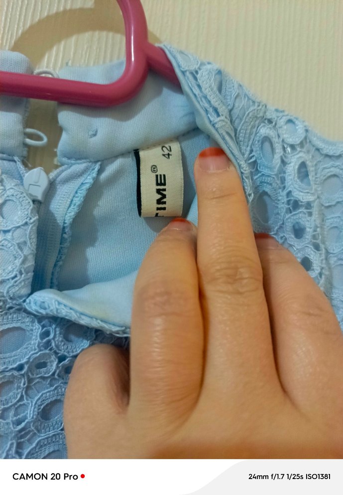 Mavi Nakışlı Uzun Kollu Uzun Elbise - Görsel 4