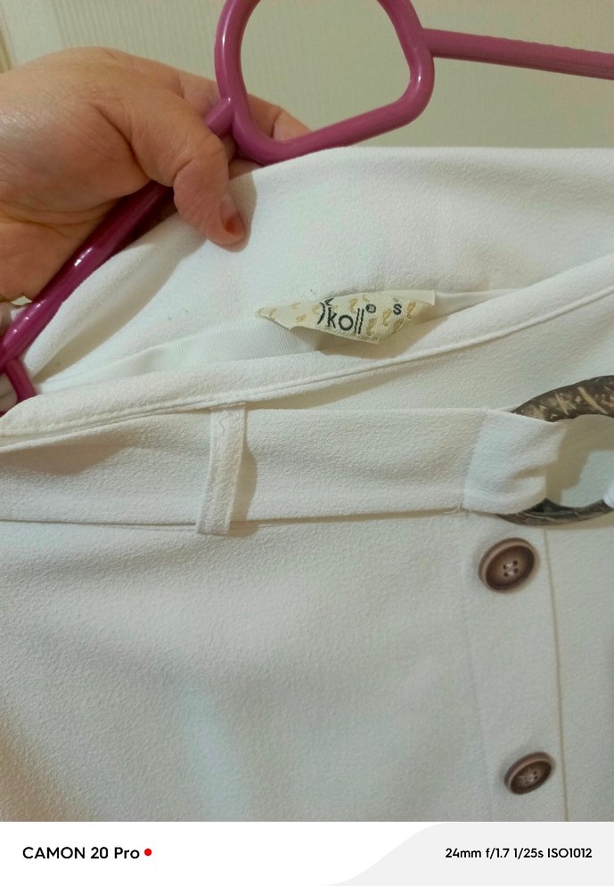 Düğmeli Beyaz Kadın Uzun Etek - Görsel 4