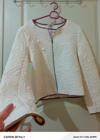 Beyaz Mini Kadın Ceket Fermuarlı - Görsel 2