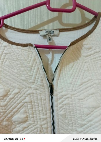 Beyaz Mini Kadın Ceket Fermuarlı - Görsel 3