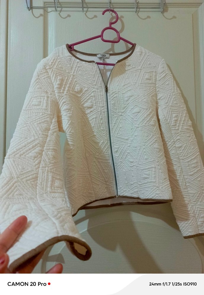 Beyaz Mini Kadın Ceket Fermuarlı - Görsel 2