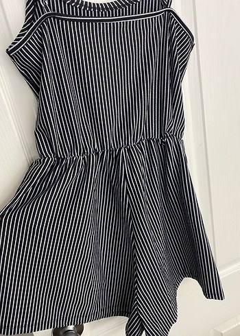 Çizgili Siyah Kadın Tulum - Görsel 2