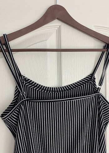 Çizgili Siyah Kadın Tulum - Görsel 3