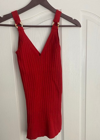 Kırmızı V Yakalı Triko Kadın Bluz - Görsel 3