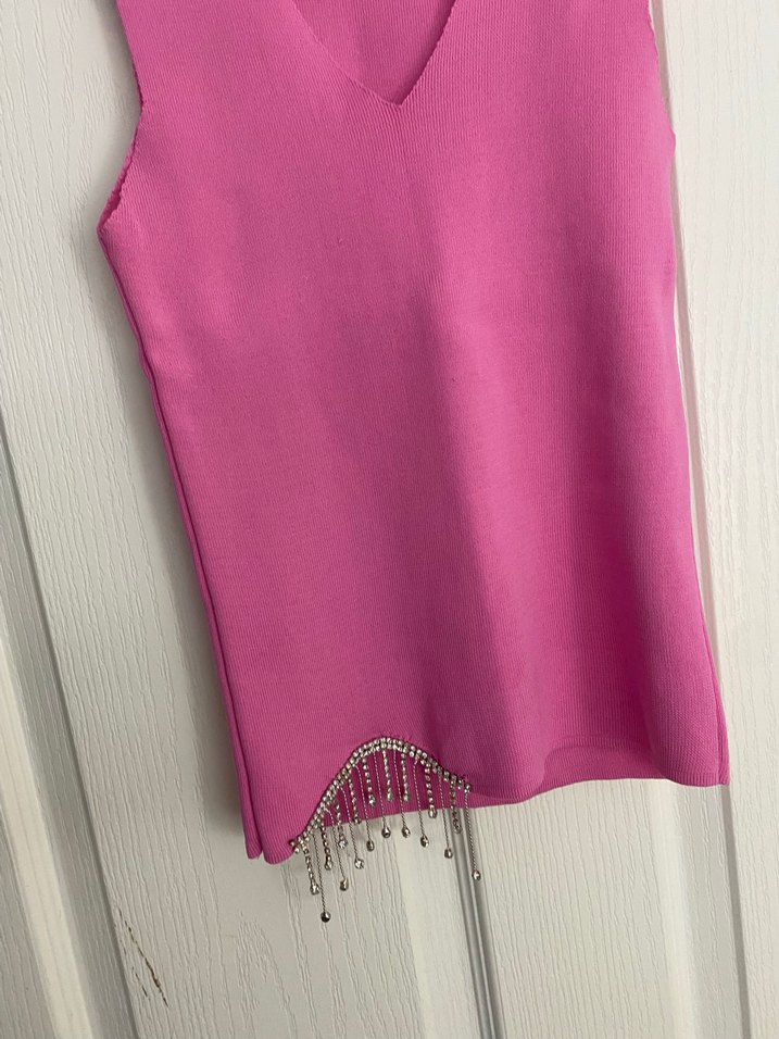 Pembe V Yaka Bluz - Görsel 3