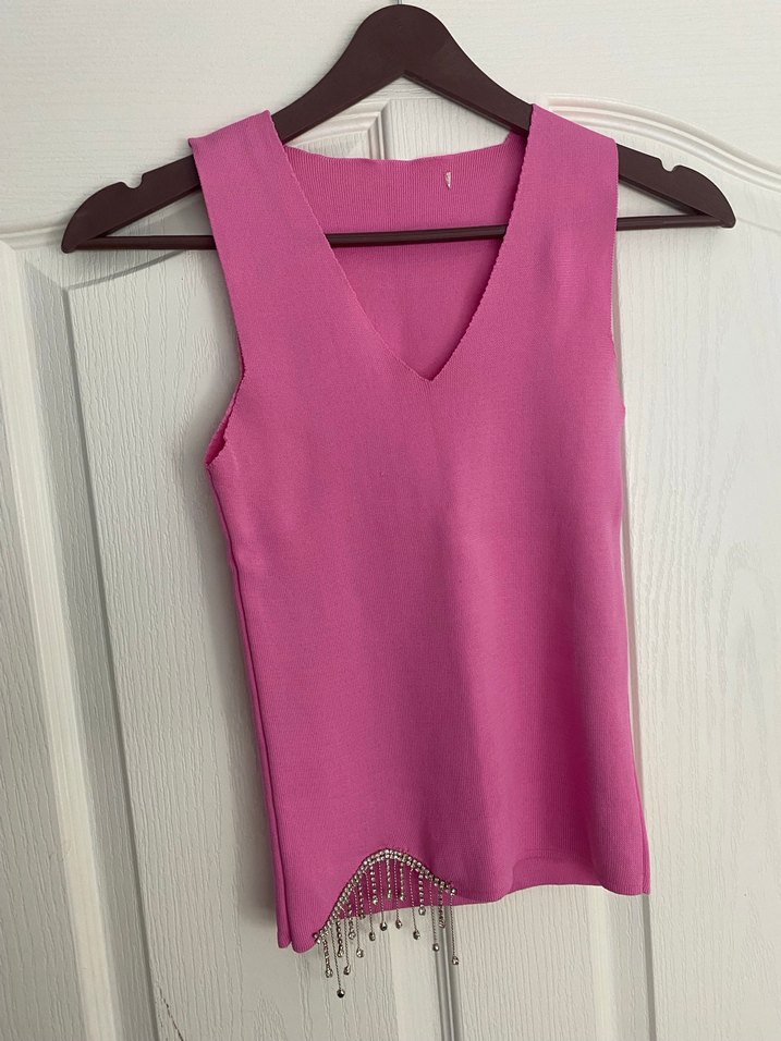 Pembe V Yaka Bluz - Görsel 2