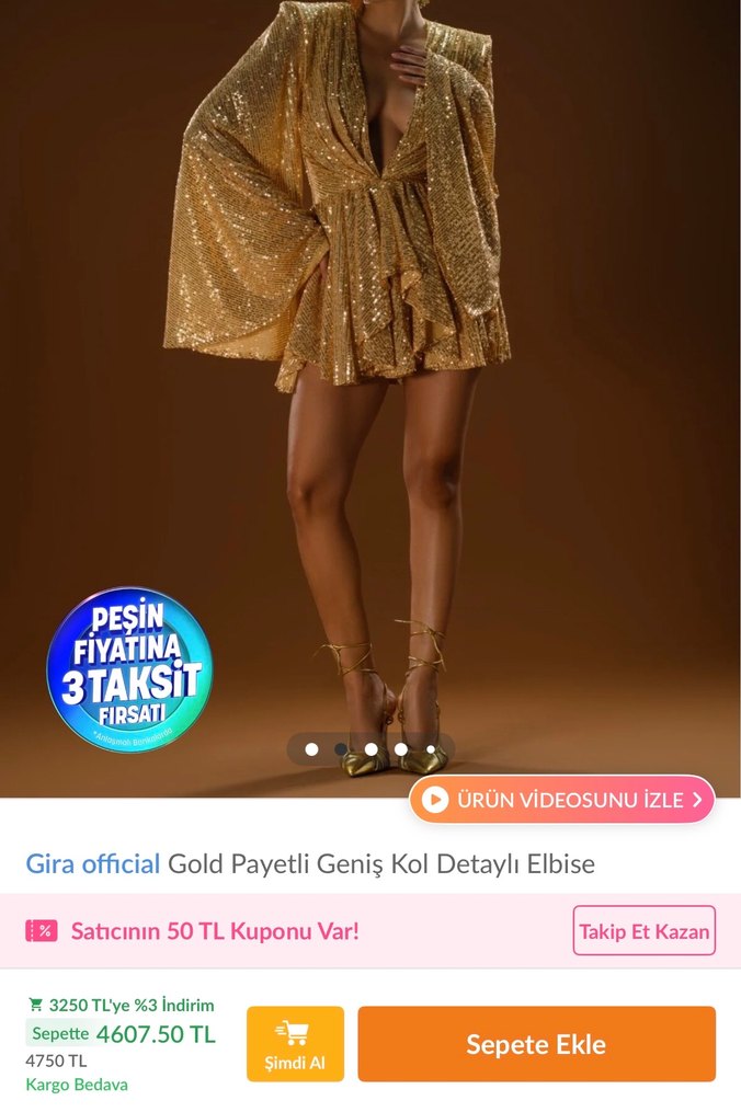 Gira Official Gold Payetli Mini Elbise - Görsel 3