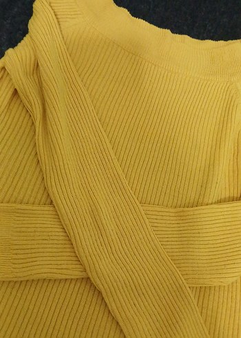 Sarı Triko Kayık Yaka Kadın Kazak - Görsel 2