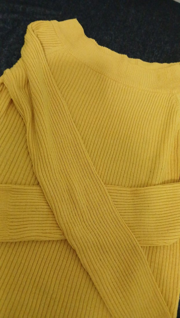 Sarı Triko Kayık Yaka Kadın Kazak - Görsel 2