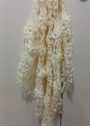 Dantel İşlemeli Beyaz Kadın Şal incili 
gelinlik üstüne süperr - Görsel 3