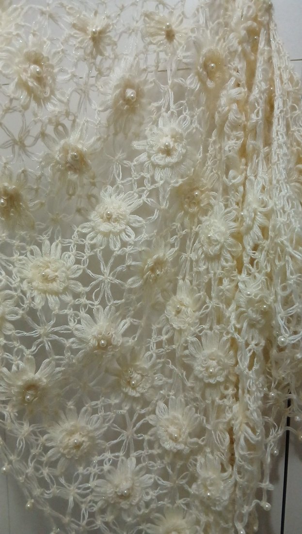 Dantel İşlemeli Beyaz Kadın Şal incili 
gelinlik üstüne süperr - Görsel 2