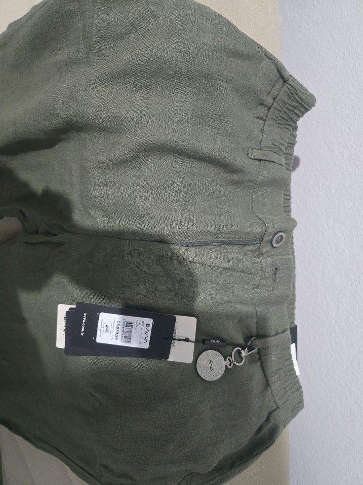 Kadın Keten Kemerli Salaş Midi Pantolon - Görsel 3