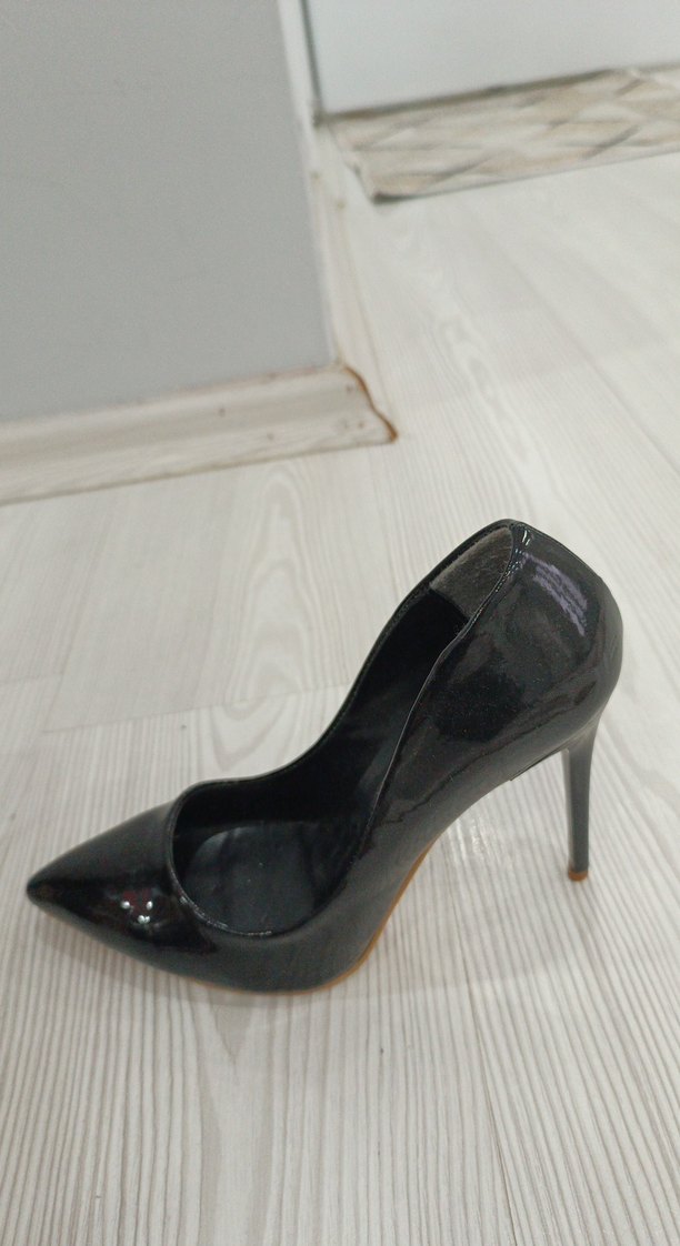 Siyah Parlak Yılan Desenli Stiletto - Görsel 3