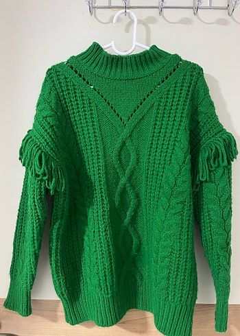 Yeşil Örgü Bohem Boğazlı Kazak - Görsel 2