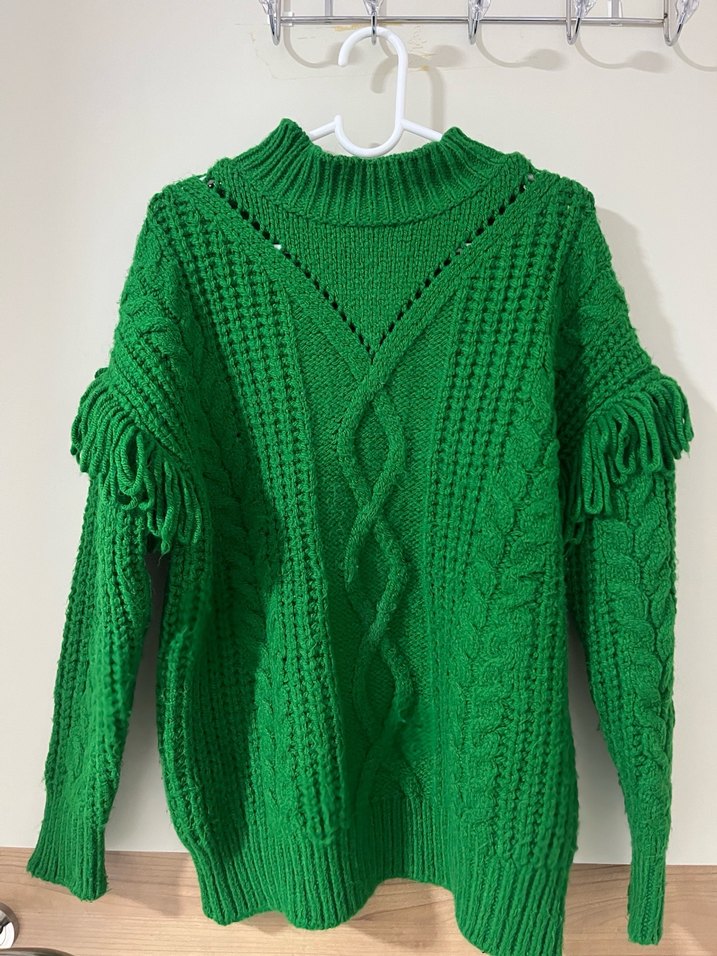 Yeşil Örgü Bohem Boğazlı Kazak - Görsel 2